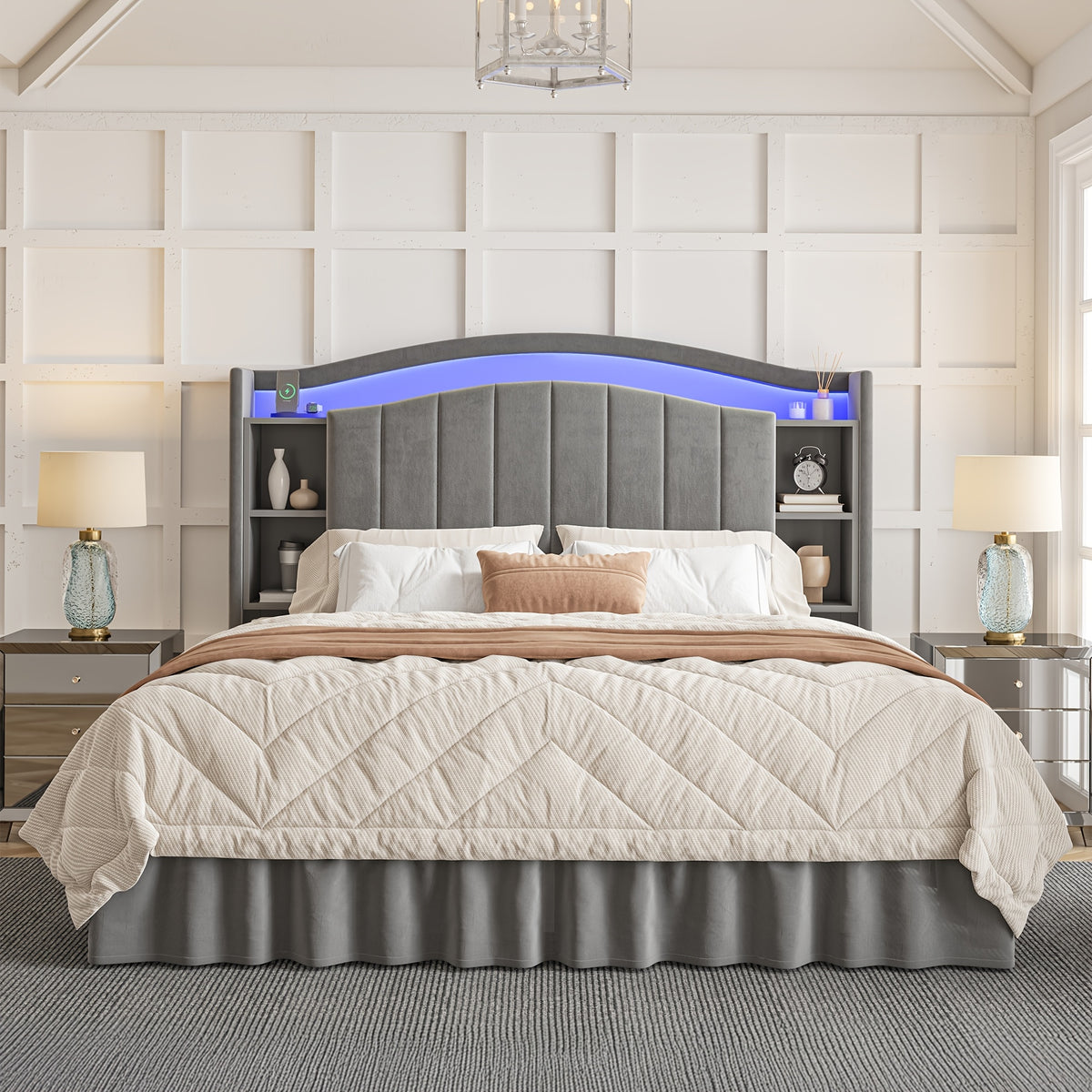 king queen full bed frame built in nightstand storage - Temu