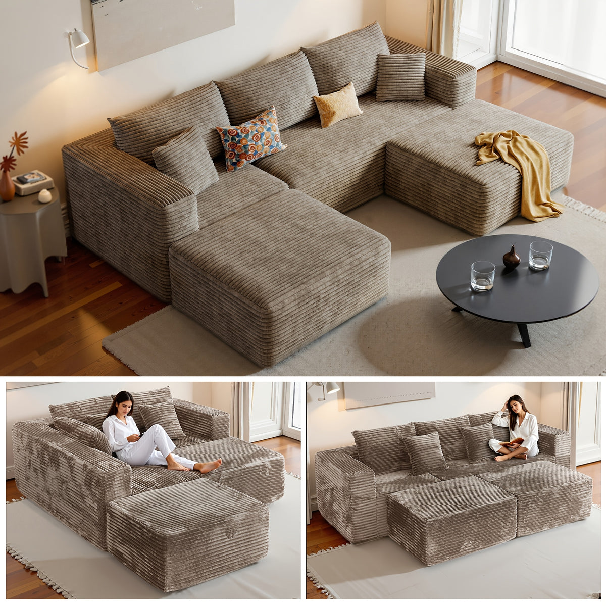 u l shaped corduroy modular sectional sofa bed vacuum - Temu