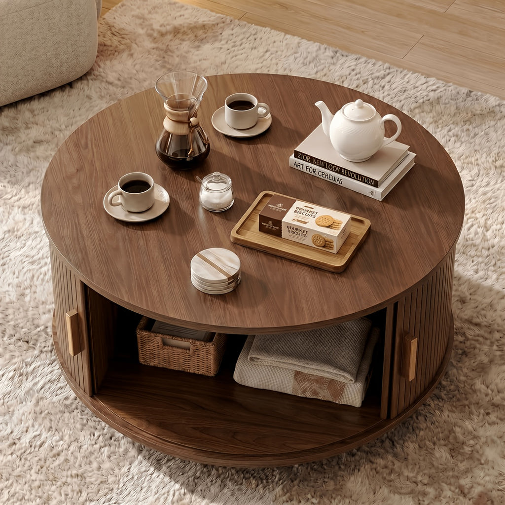32 round fluted coffee table storage wood coffee table - Temu