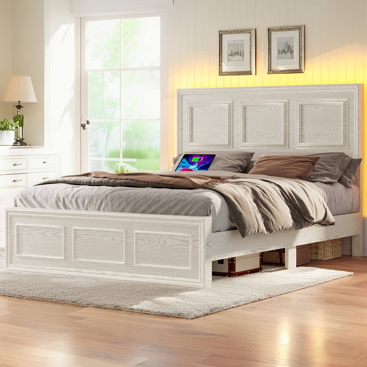 platform bed frame led headboard charging station   - Temu