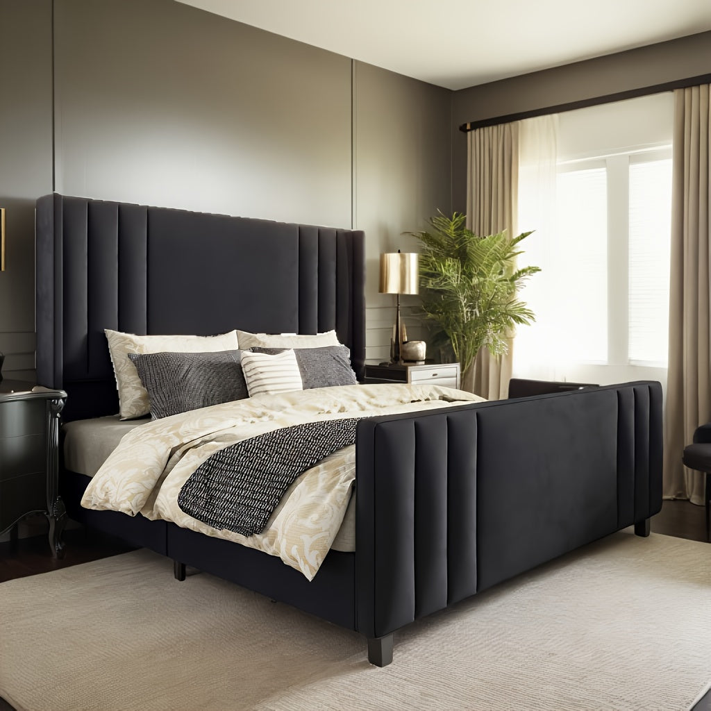 velvet upholstered platform bed frame vertical - Temu