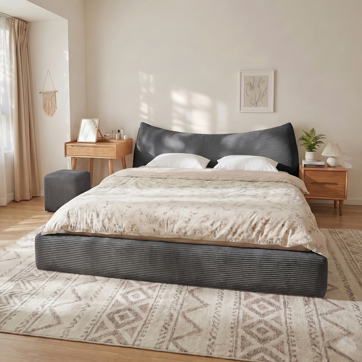 corduroy upholstered bed frame cat ear design - Temu