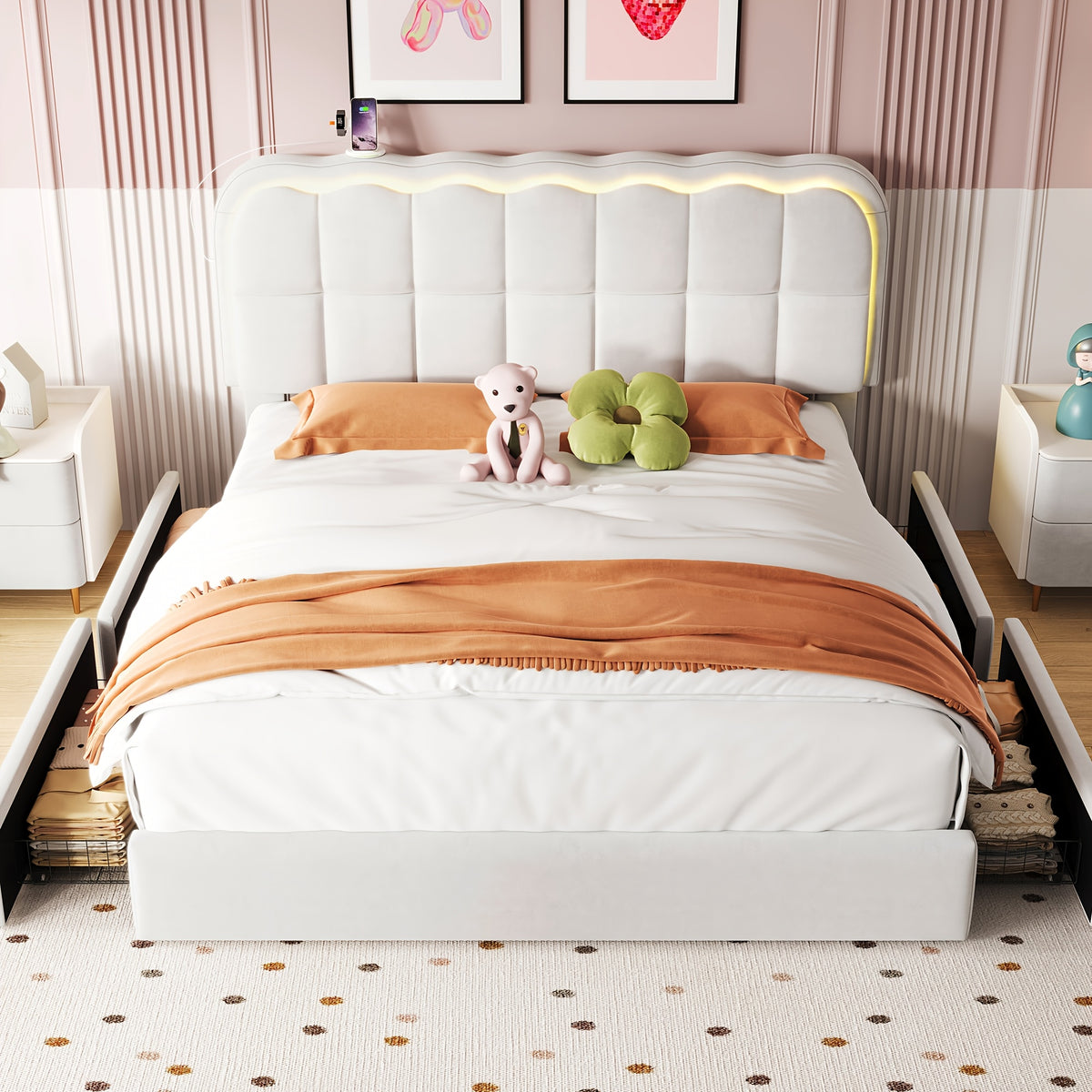 mraeer twin full queen bed frame led lighting 2 4 storage - Temu