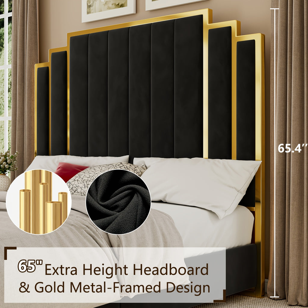 modern upholstered bed frame 65 headboard golden - Temu