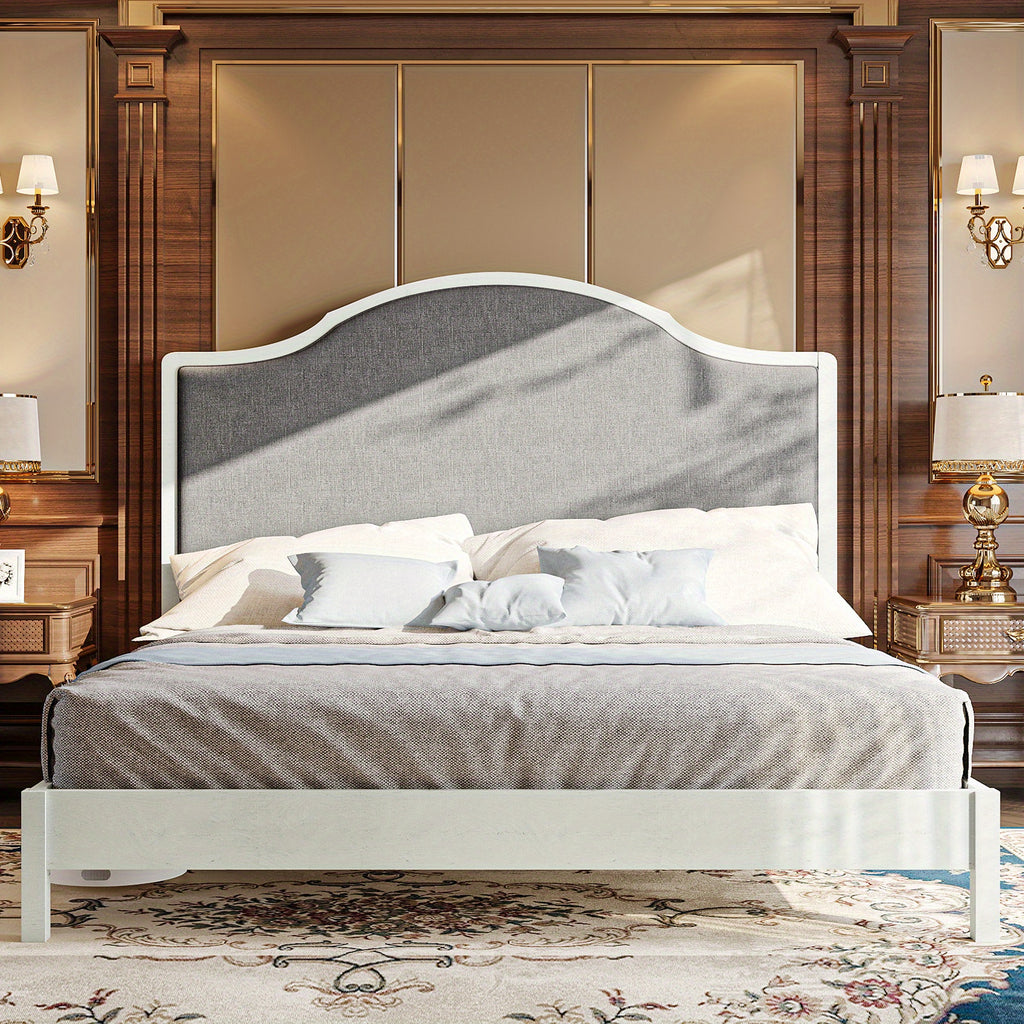 solid wood platform bed frame upholstered curved - Temu