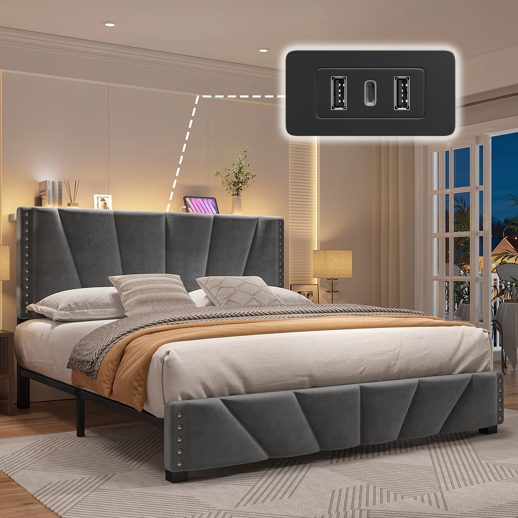 king queen size upholstered platform durable bed frame rgb - Temu