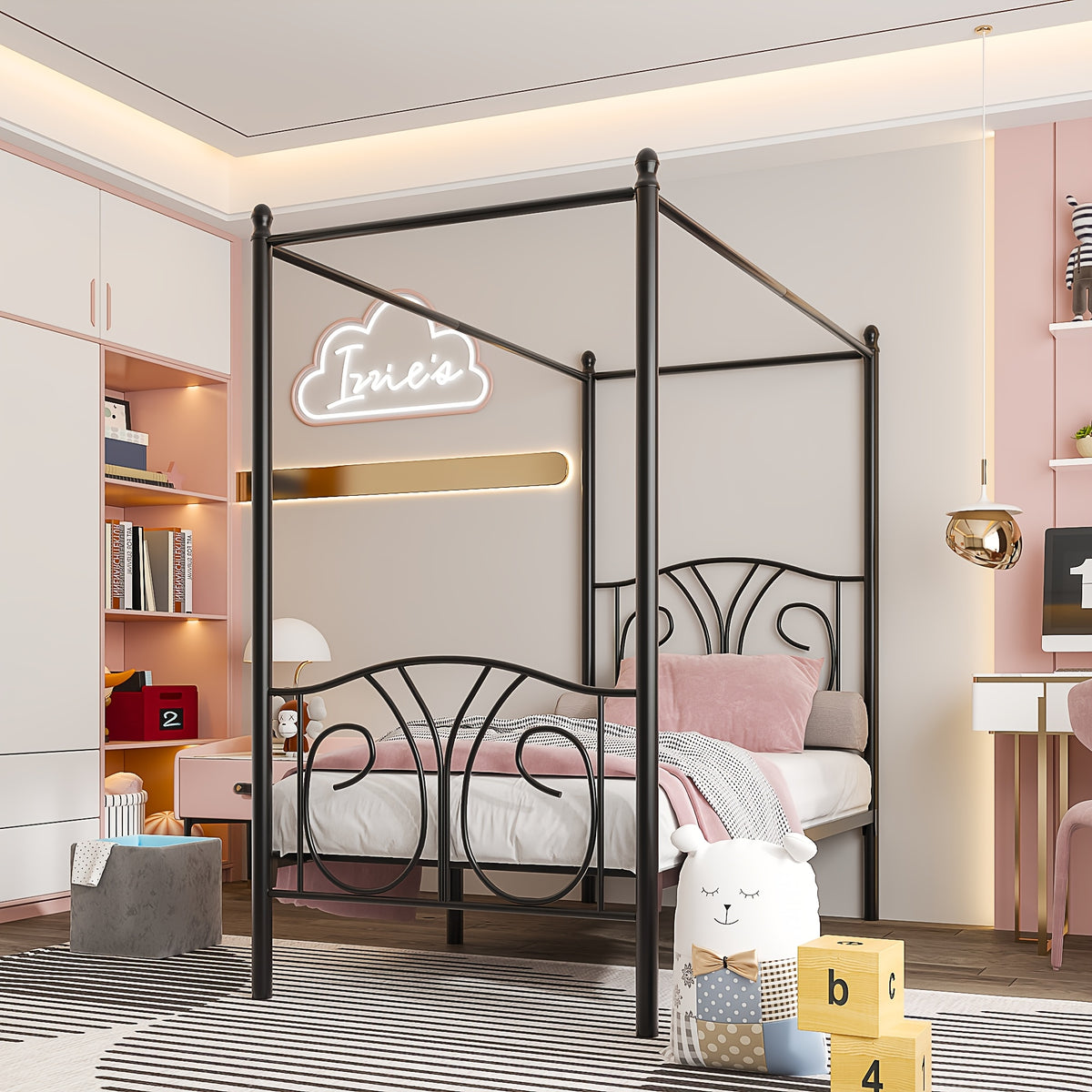 1 set   metal twin size canopy bed frame footboard - Temu