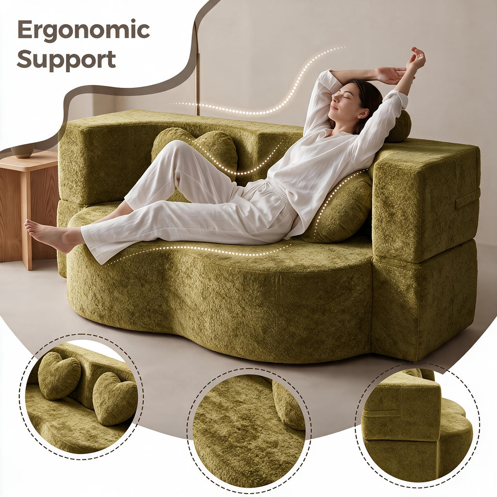 modern 2 in 1 convertible loveseat sofa bed curved sleeper - Temu