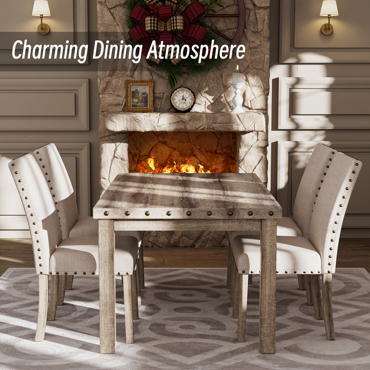 rustic dining table set farmhouse kitchen dining - Temu