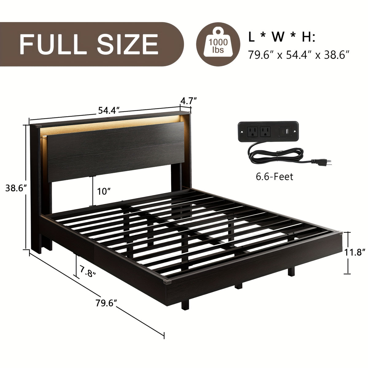 floating bed frame led lights charging station heavy duty - Temu