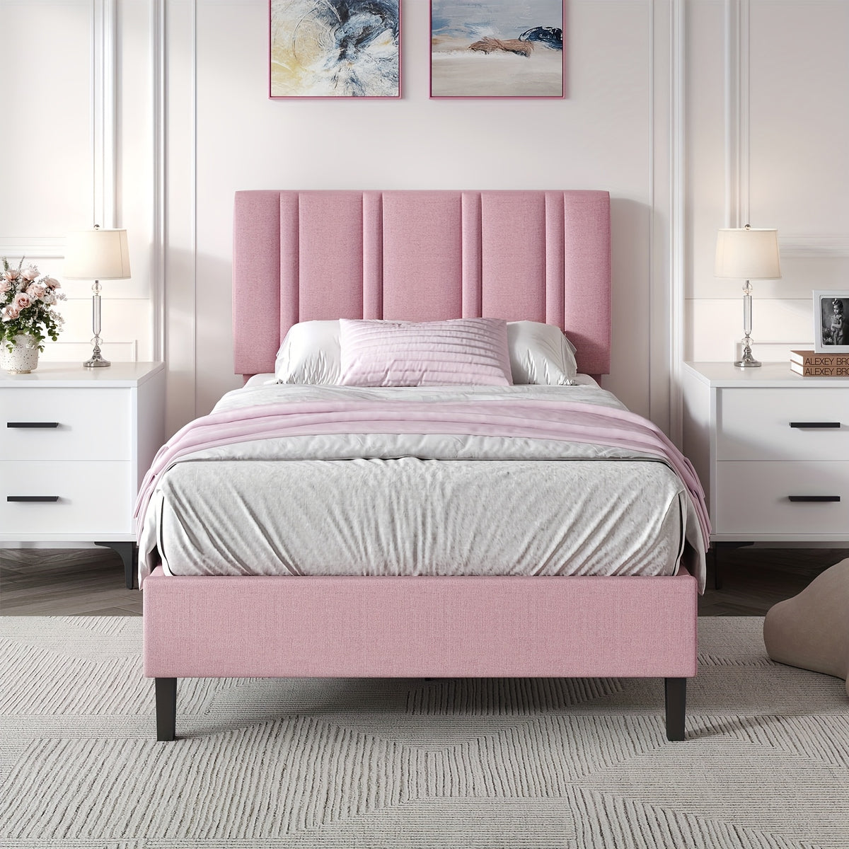 twin full queen size bed frame headboard sturdy wooden - Temu