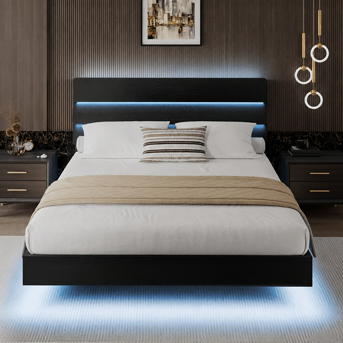 random floating bed frame led lights built in charging - Temu