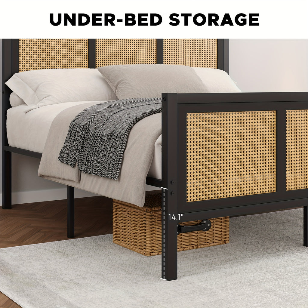 full queen king boho king bed frame headboard metal platform - Temu