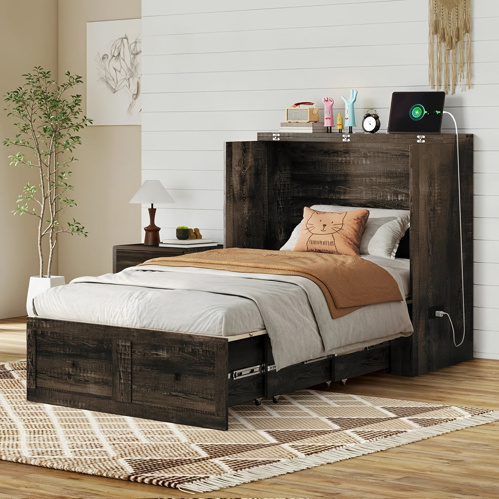 6 memory foam murphy bed wall bed storage drawer usb - Temu