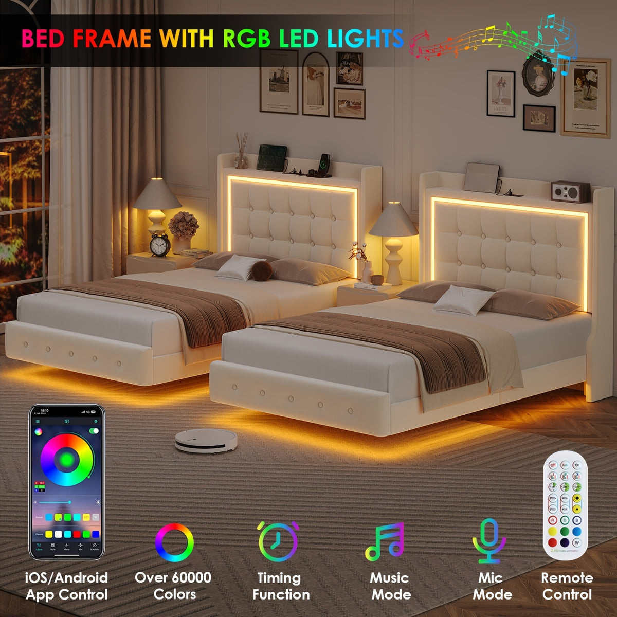 floating bed frame charging station type c usb ports - Temu