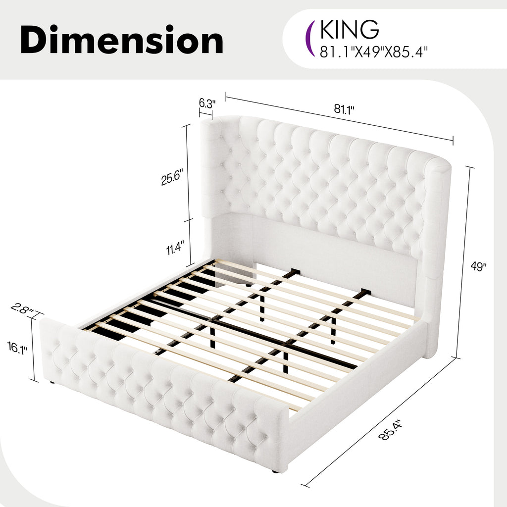 luxury upholstered platform bed frame 49 tall tufted - Temu