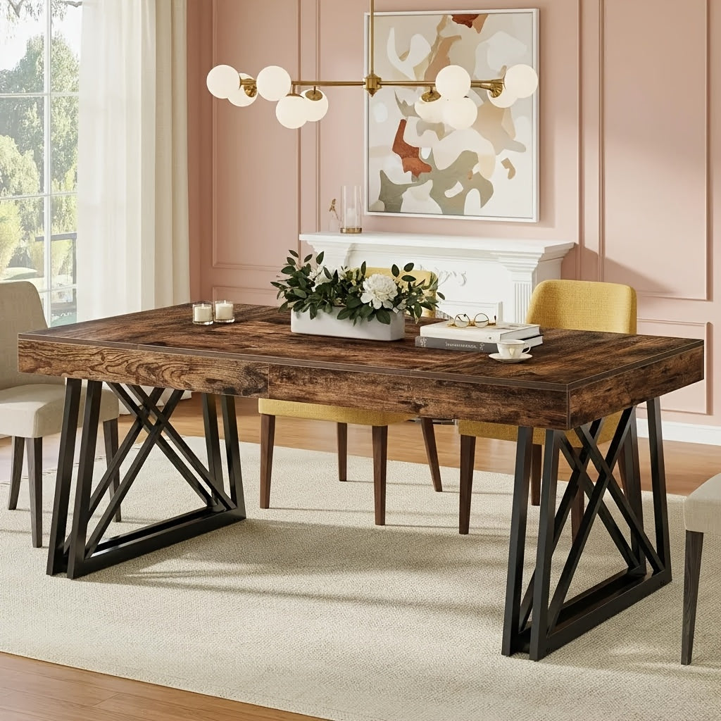 63 inch dining table farmhouse kitchen dining table sturdy x - Temu