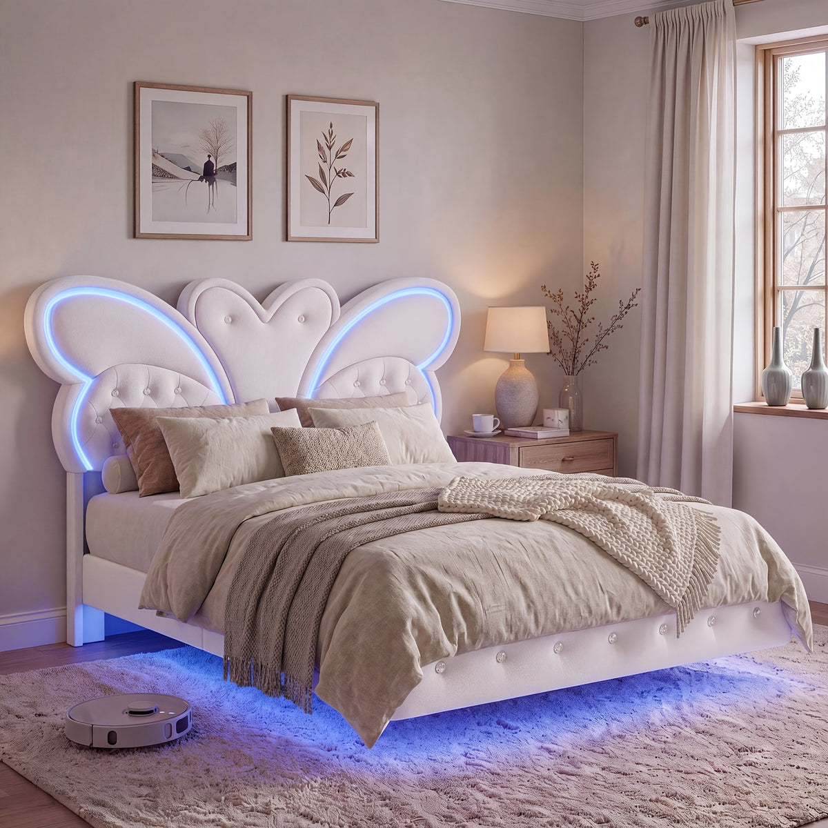 full size bed frame led headboard button tufted   - Temu