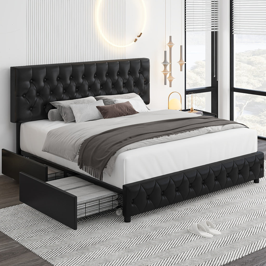 modern upholstered bed frame 4 storage drawers platform bed - Temu