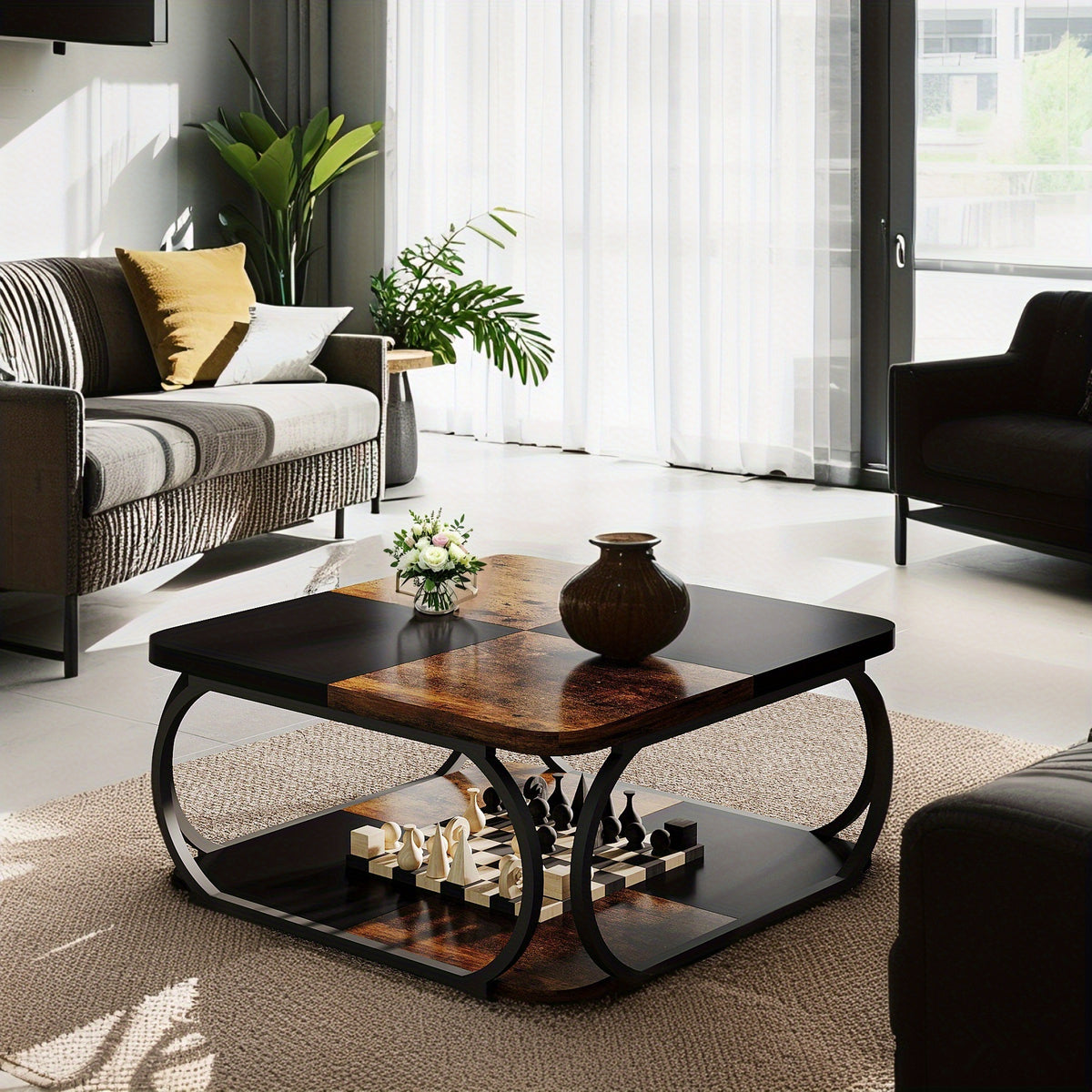 farmhouse coffee table 40   tier storage shelf rustic - Temu