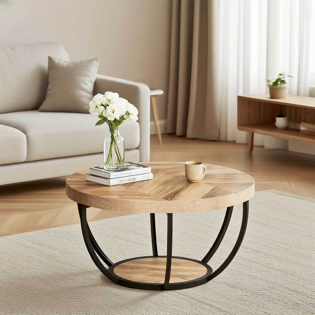 31 7 round coffee table 2 tier storage shelves rustic brown - Temu