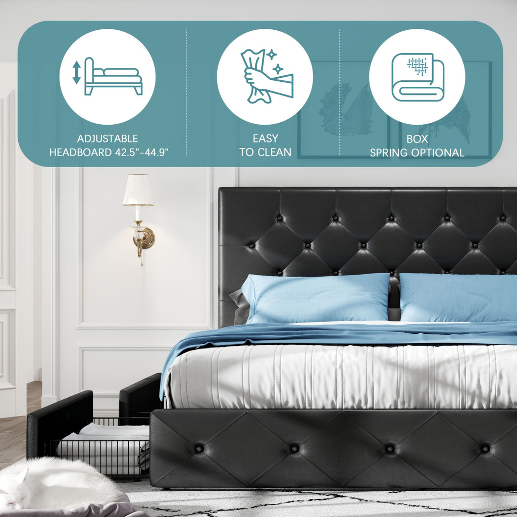 full queen king upholstered platform storage bed 4 - Temu