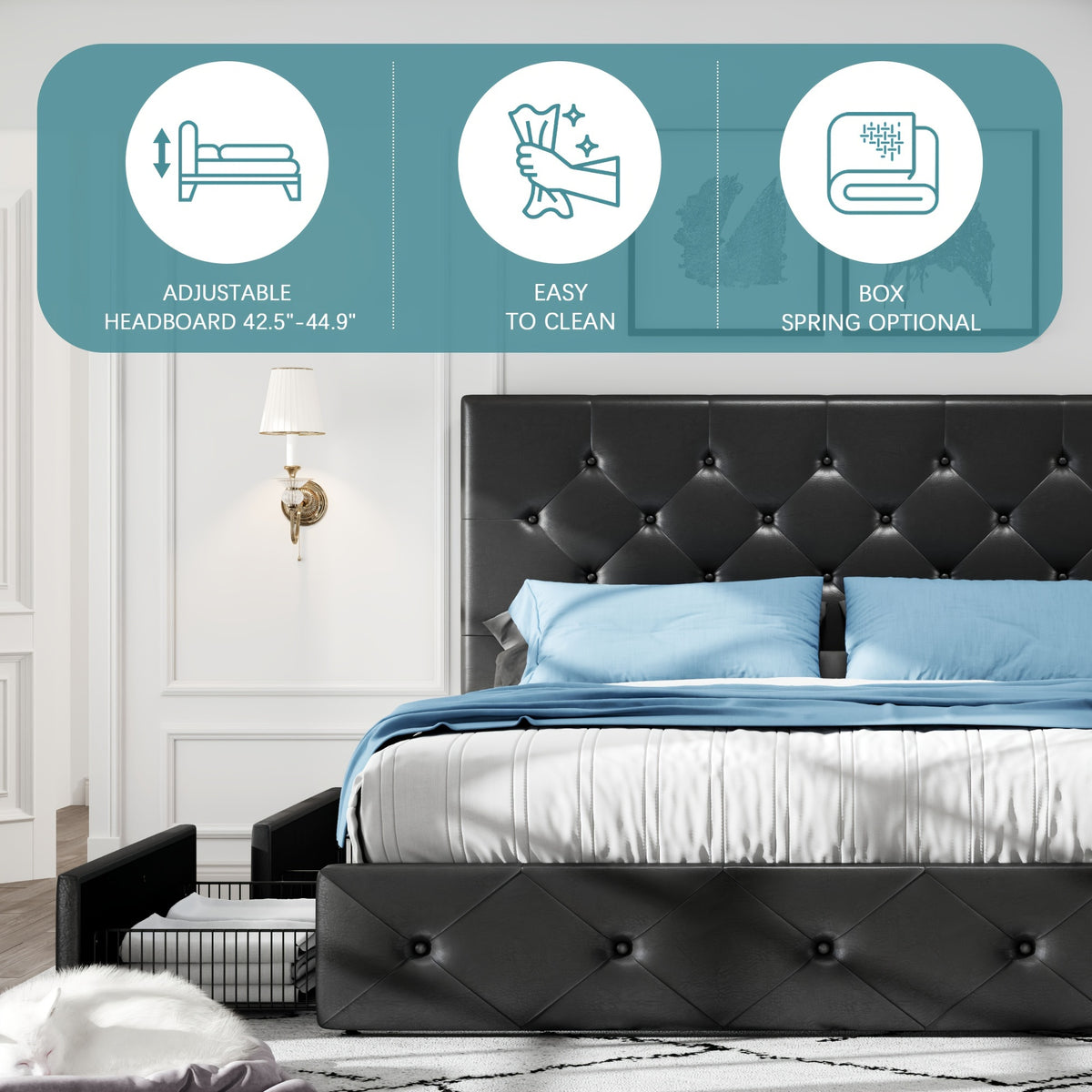 full queen king upholstered platform storage bed 4 - Temu