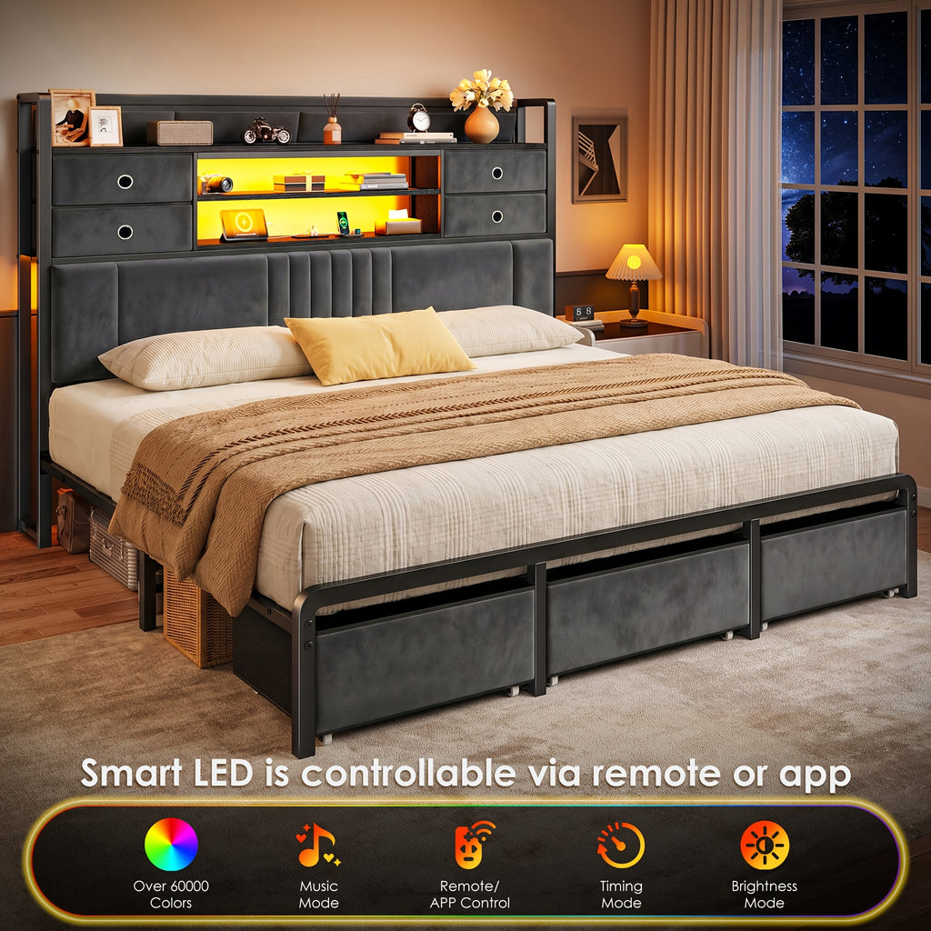 bed   drawers charging station upholstered - Temu