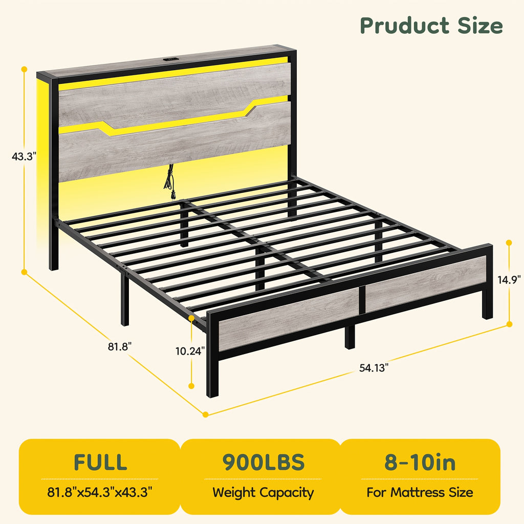 bed frame usb ports led lights headboard shelf heavy duty - Temu