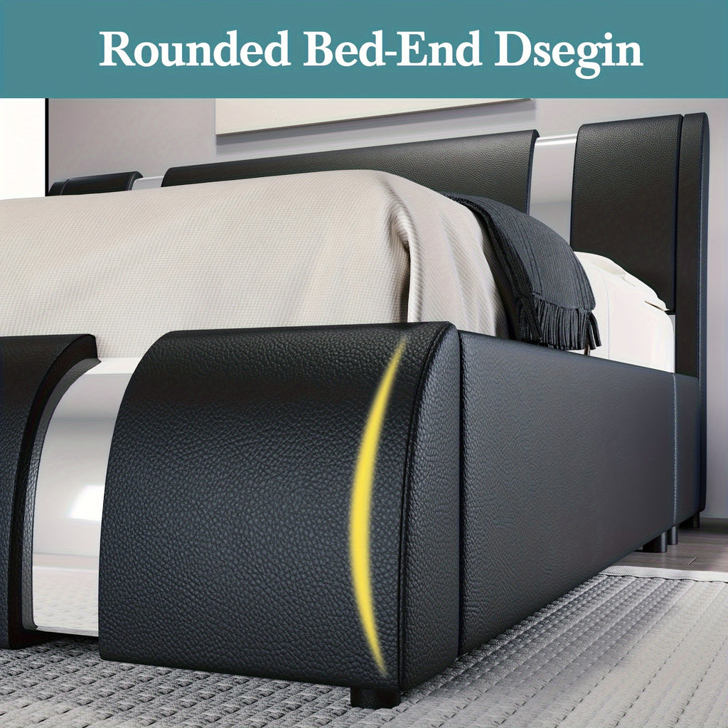 modern faux leather bed frame iron pieces decor low - Temu