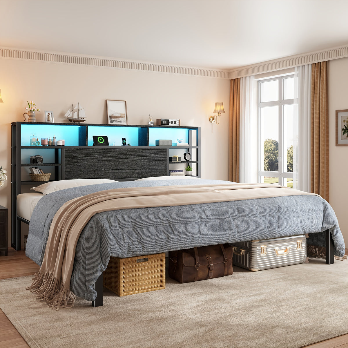 full queen king size bed frame   storage headboard - Temu