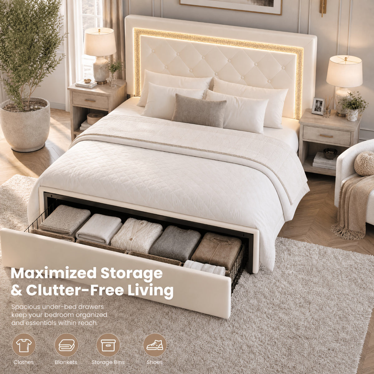full queen   upholstered platform bed frame - Temu