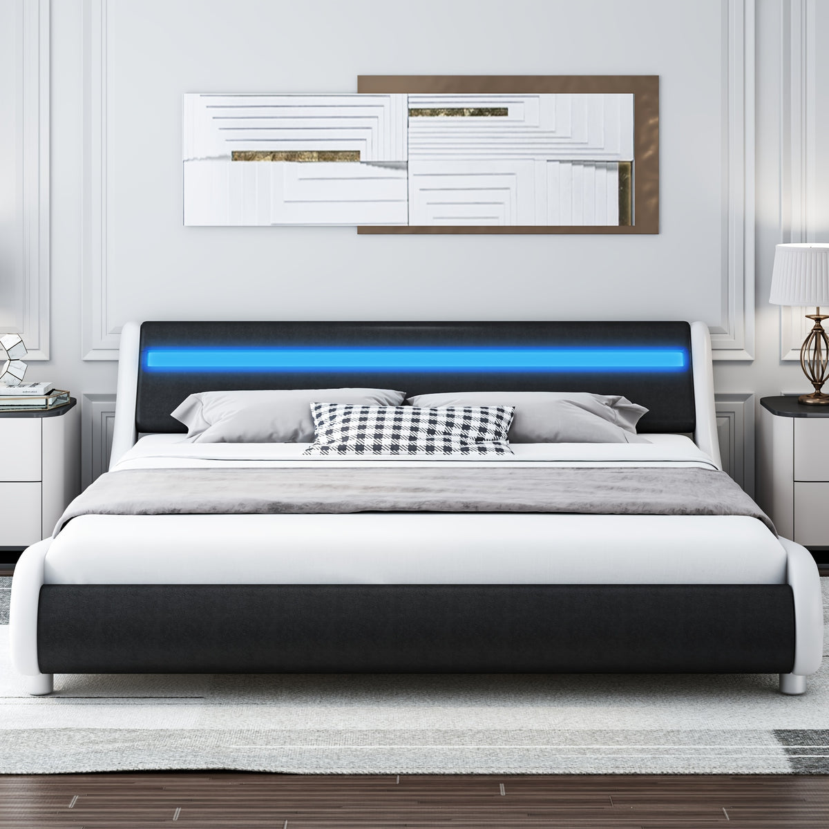 modern upholstered led bed frame adjustable headboard   - Temu