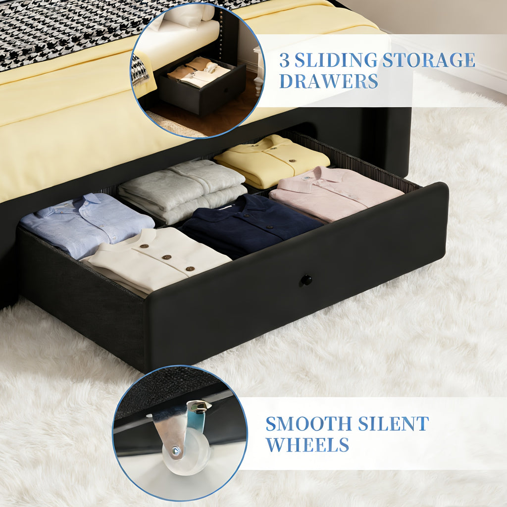 bed frame storage drawers bed frame led lights upholstered - Temu