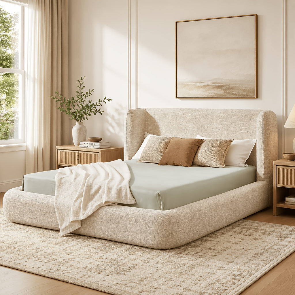 upholstered platform bed frame a headboard backrest - Temu