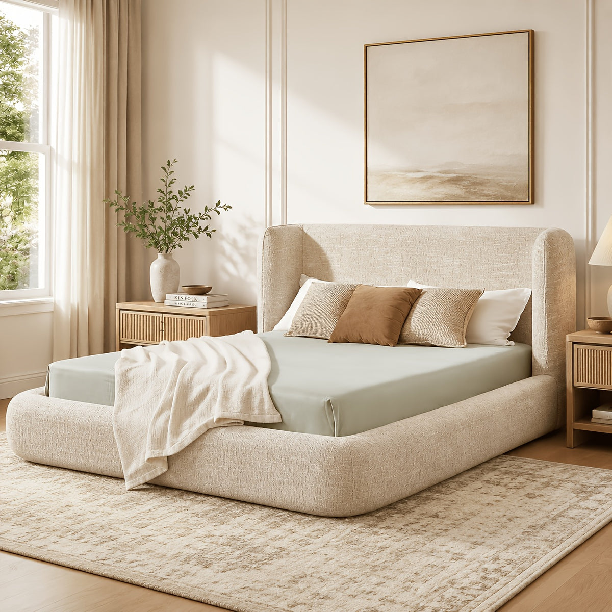 upholstered platform bed frame a headboard backrest - Temu