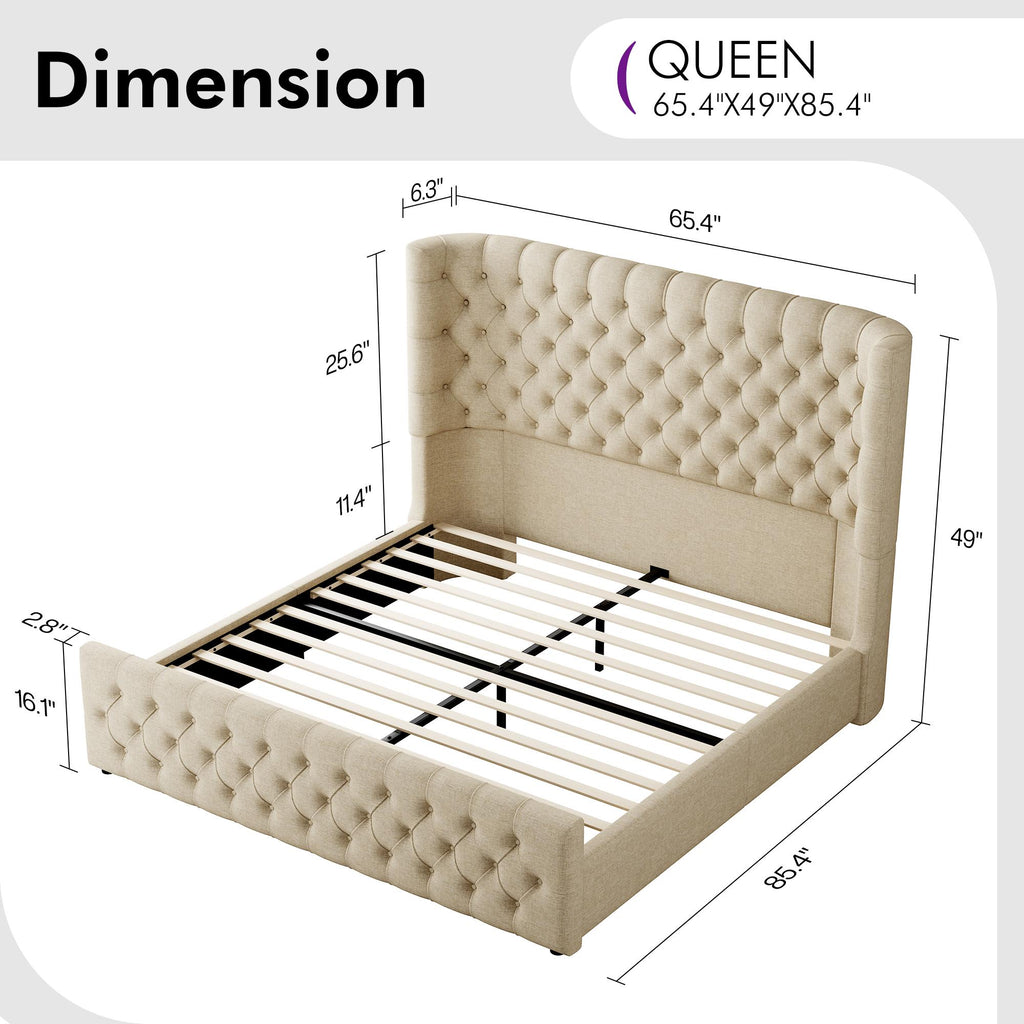 platform bed frame upholstered curved wingback - Temu