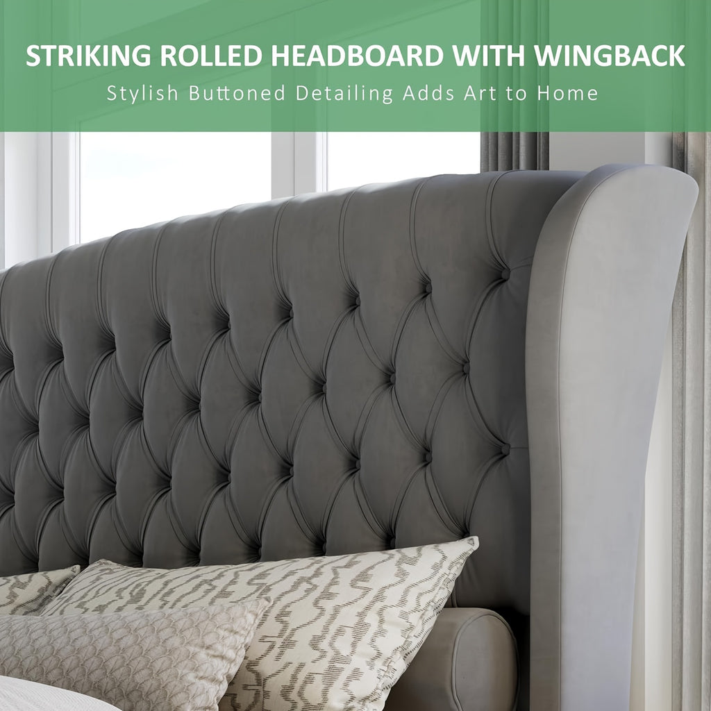 chenille upholstered platform bed frame scroll wingback - Temu