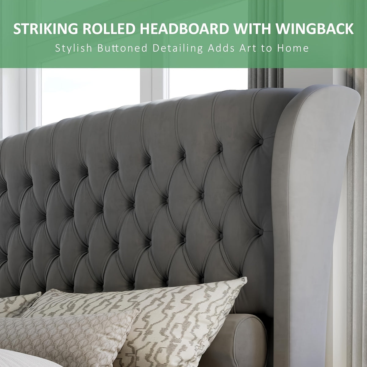chenille upholstered platform bed frame scroll wingback - Temu