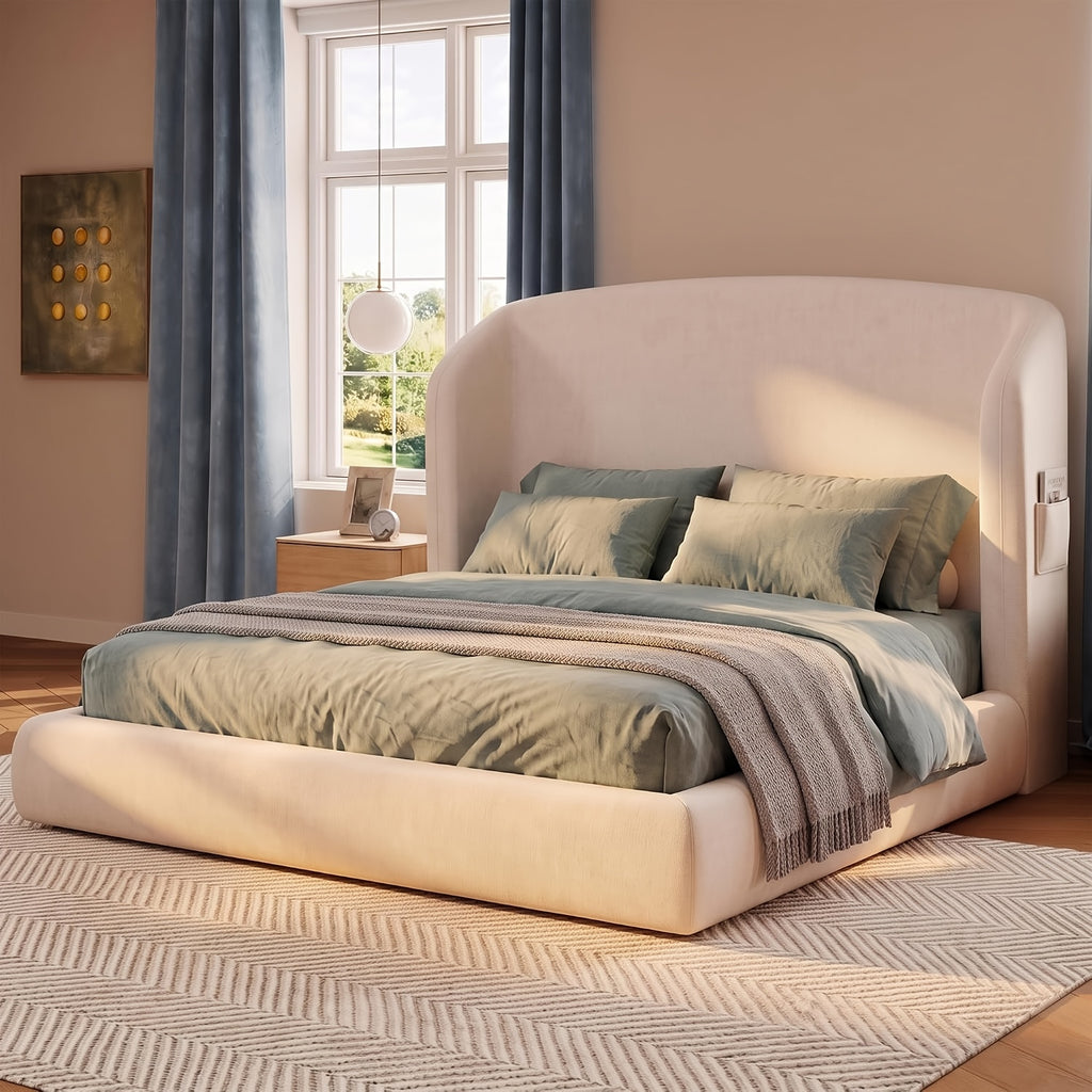 wingback upholstered platform bed frame 45 3 inch high - Temu