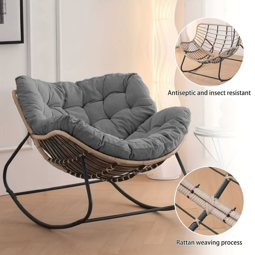 patio rocking chair, a papasson recliner, lounge/egg chair outdoor/indoor, comfy reading chair for porch/garden/patio/camping, spring/summer outdoor furniture, easter gift, with cushion - furniture - Temu