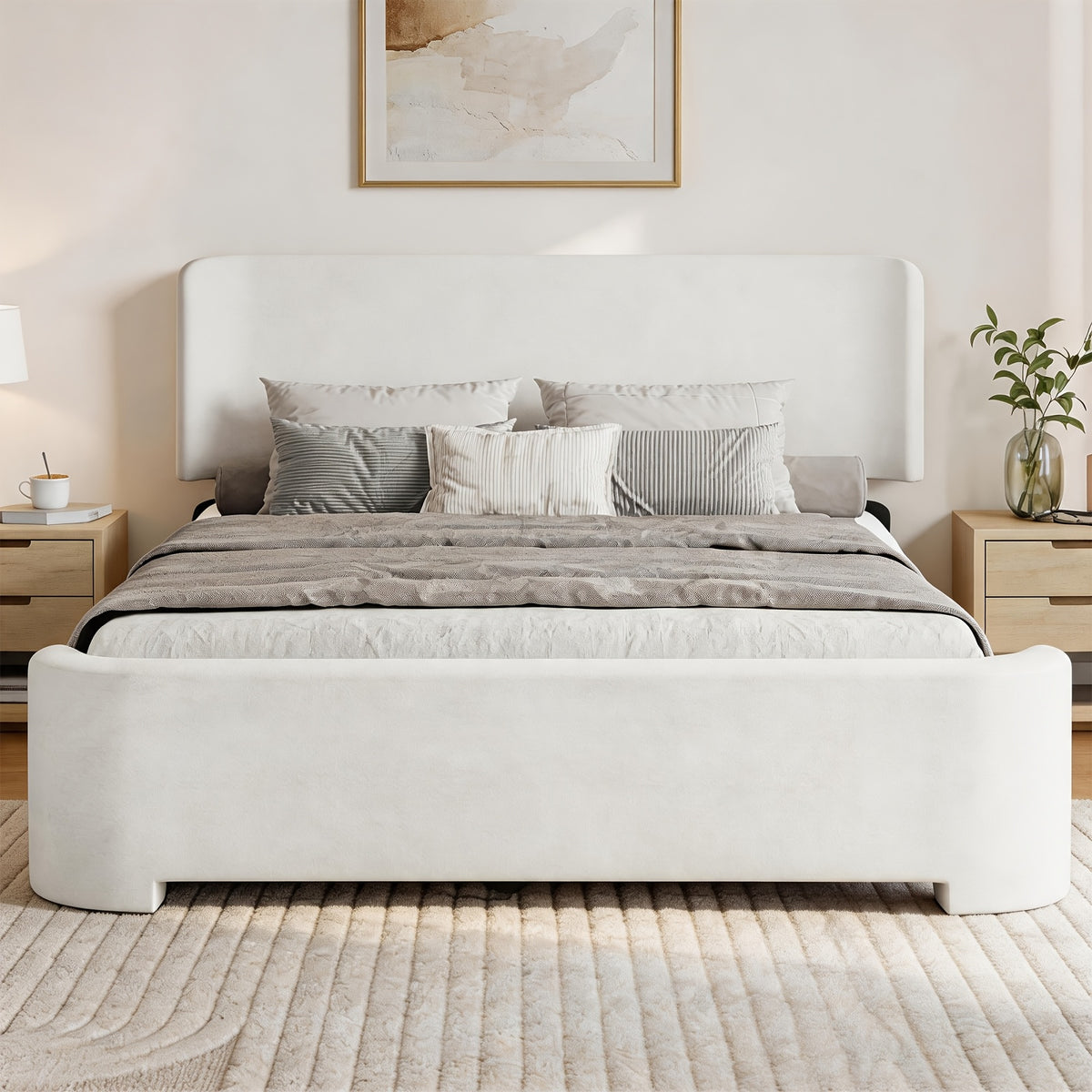 curved headboard footboard full queen size bed frame velvet - Temu