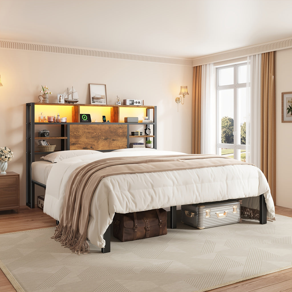 full queen king size bed frame   storage headboard - Temu