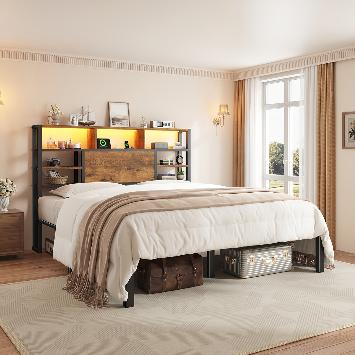 full queen king size bed frame   storage headboard - Temu