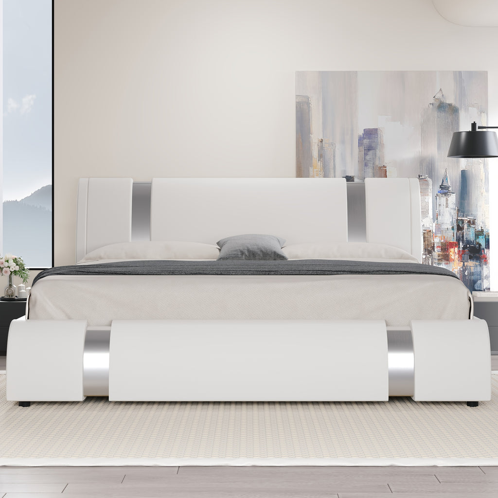 modern faux leather bed frame iron pieces decor low - Temu