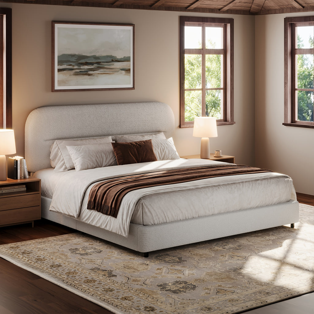 queen bed frame boucle upholstered platform bed frame - Temu