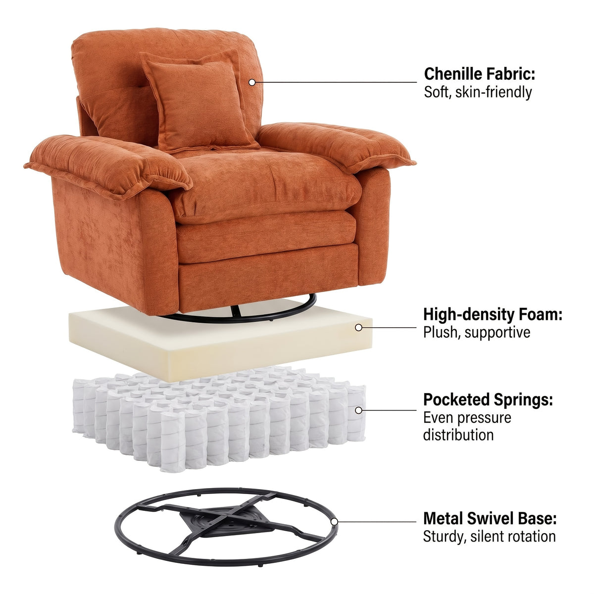 modern chenille swivel accent chair 360 rotation double - Temu