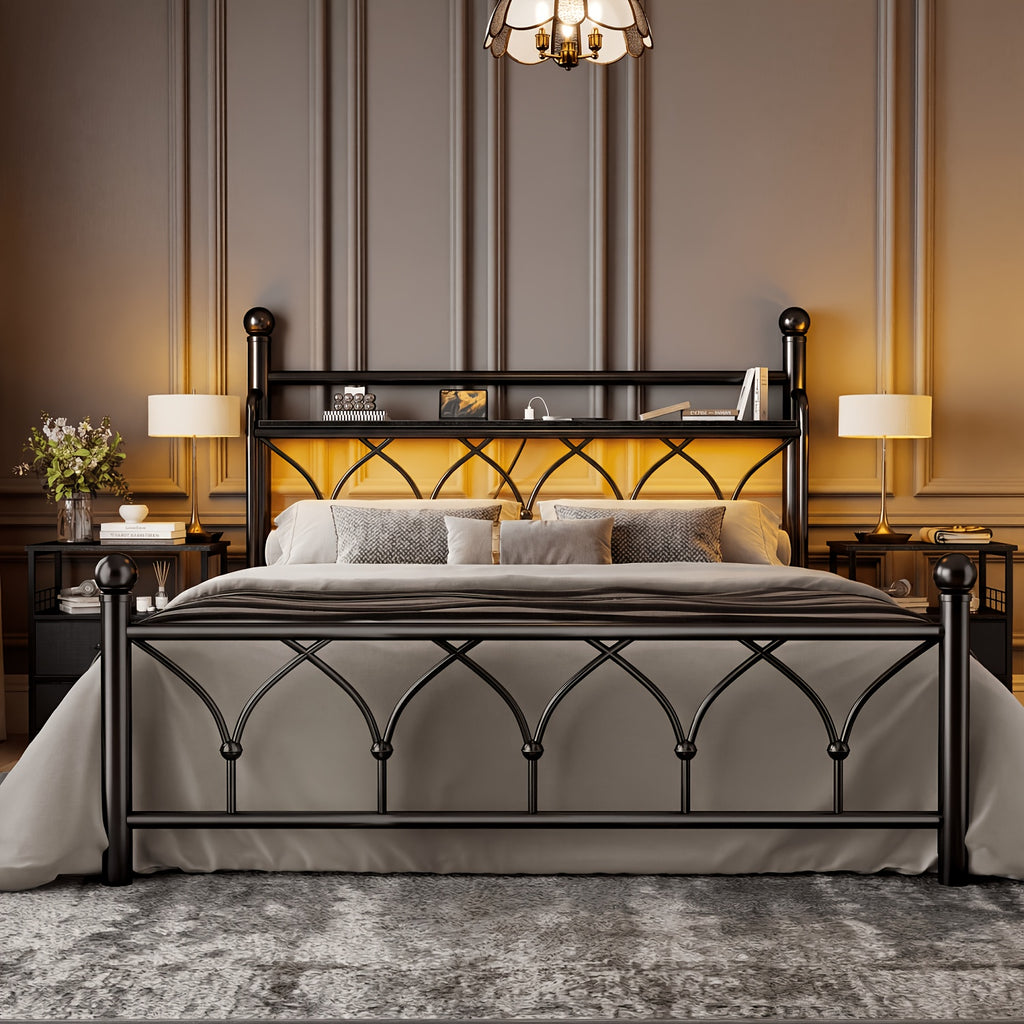 metal bed frame tall storage headboard   - Temu