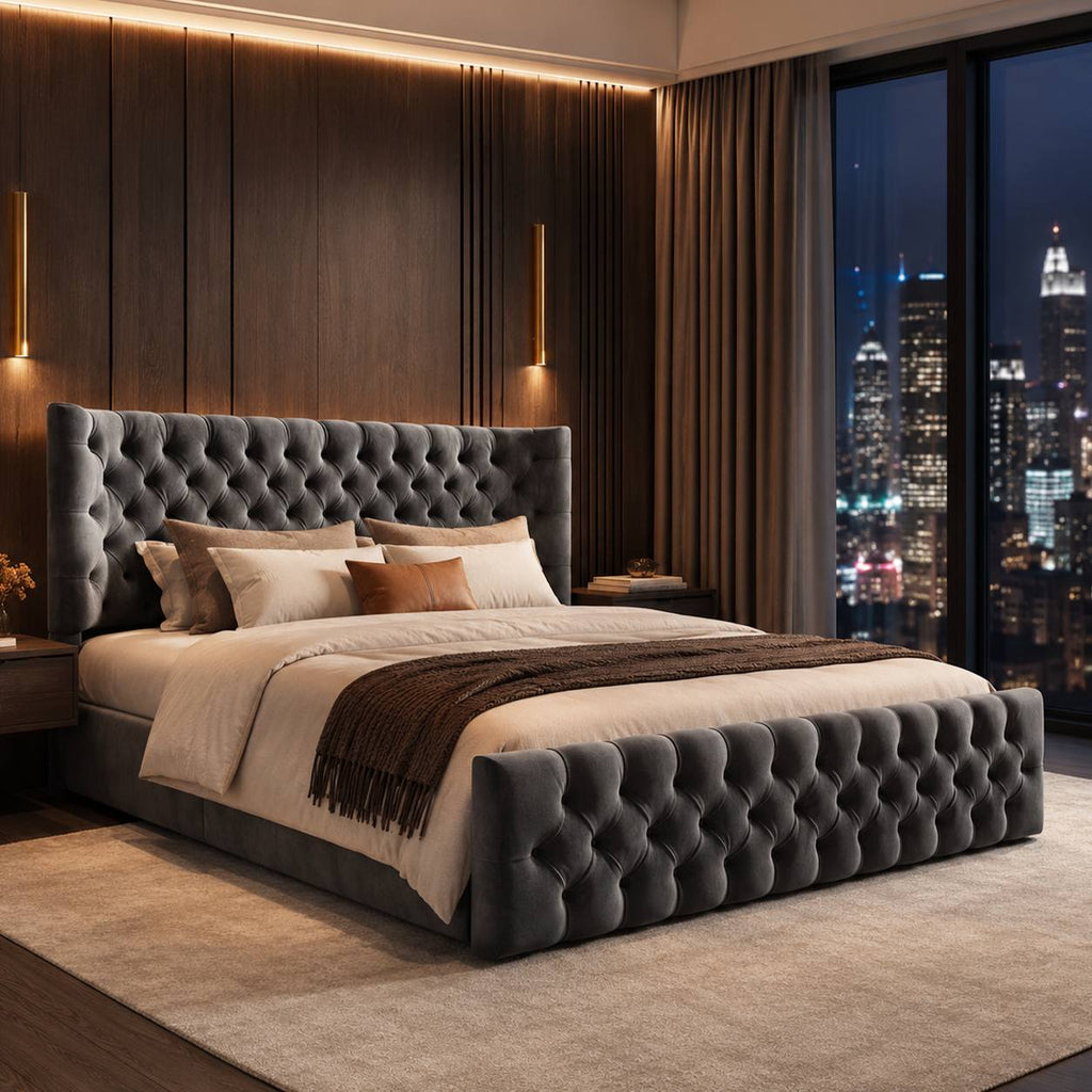 king size modern upholstered bed frame tall tufted - Temu