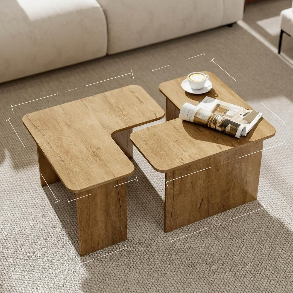 set 2 modern nesting coffee tables wooden l shaped square - Temu